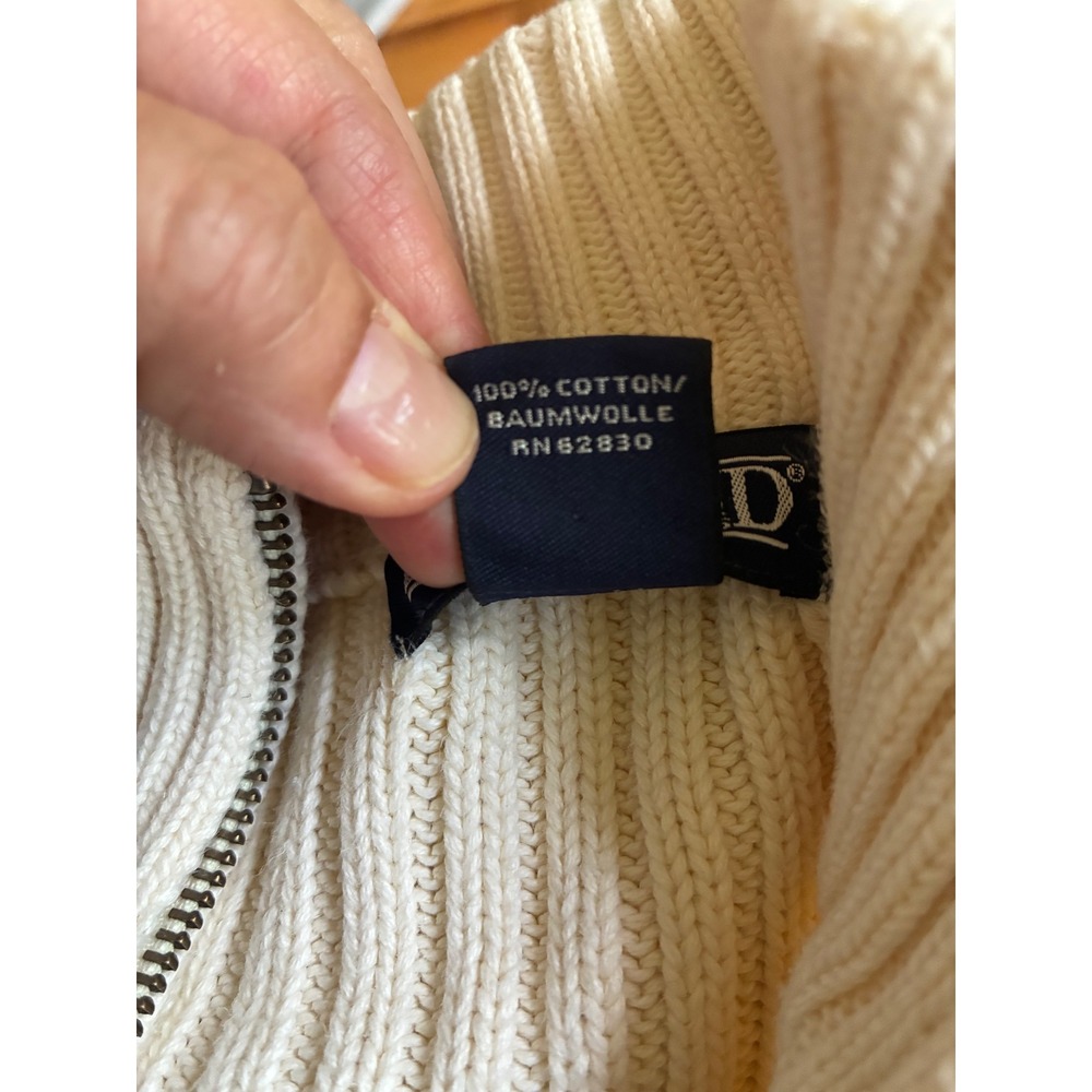 Lands End Womens 2X Ivory Cotton Cable Knit Full Zip Cardigan Sweater Japan Made - Picture 3 of 11